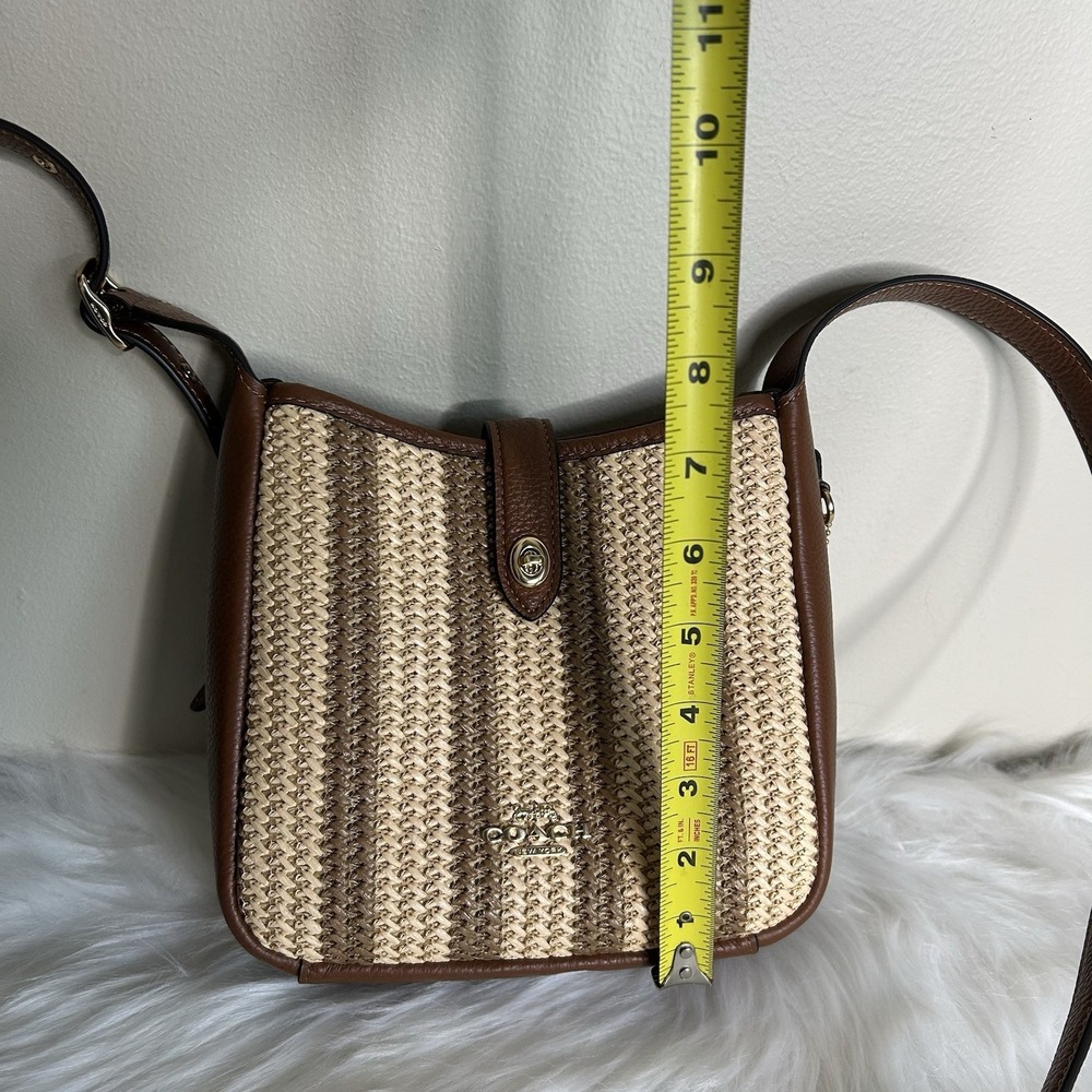 Coach Hadley Mini Straw Leather Striped Crossbody Brown Tan CM563 - Picture 10 of 11